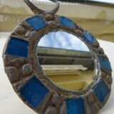 Mirror in metal and blue glass