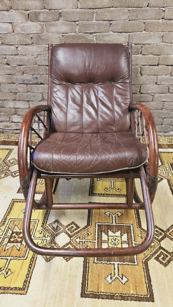 Rocking-chair ou fauteuil à bascule en bambou année 1970