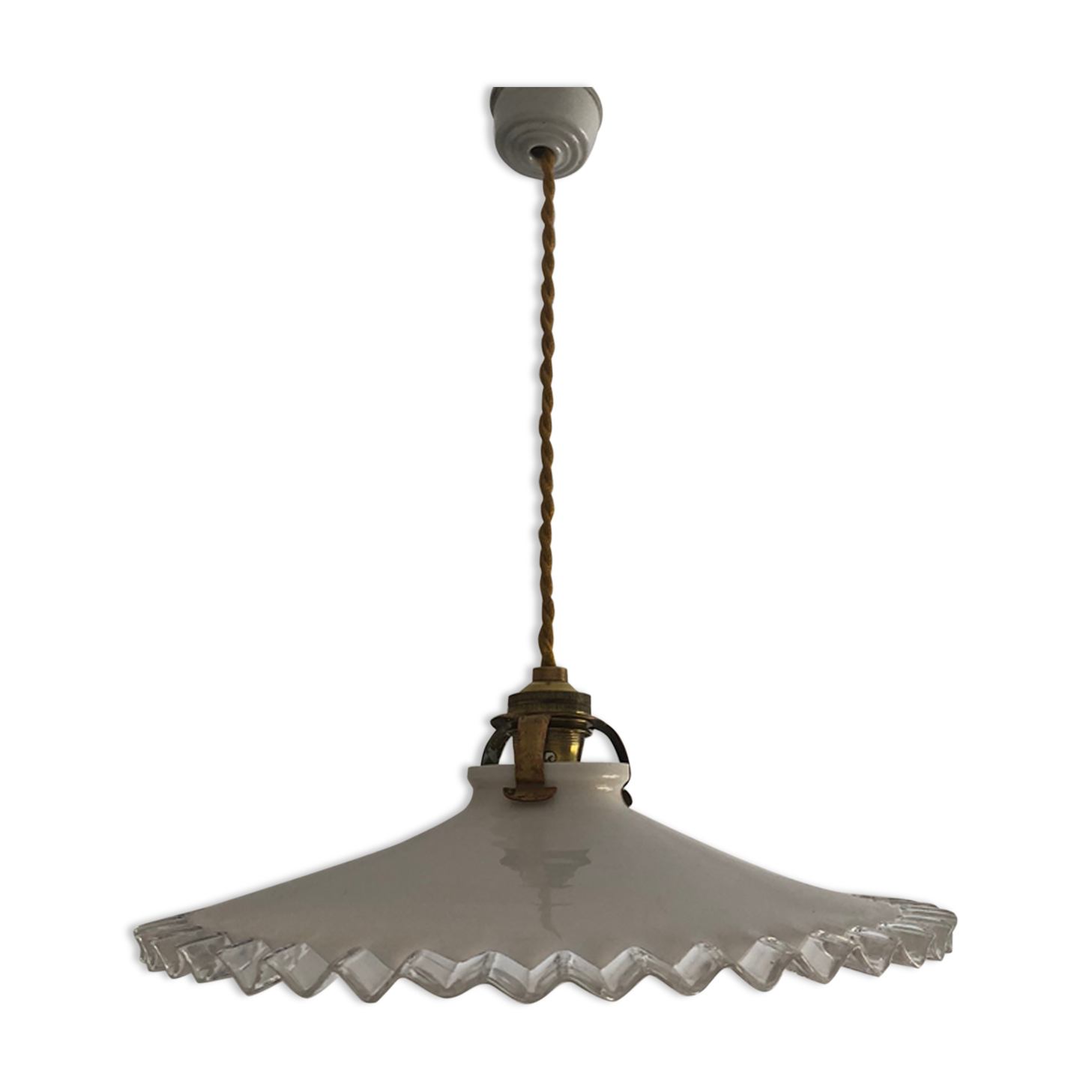 Hanging lamp in opaline white vintage 1950