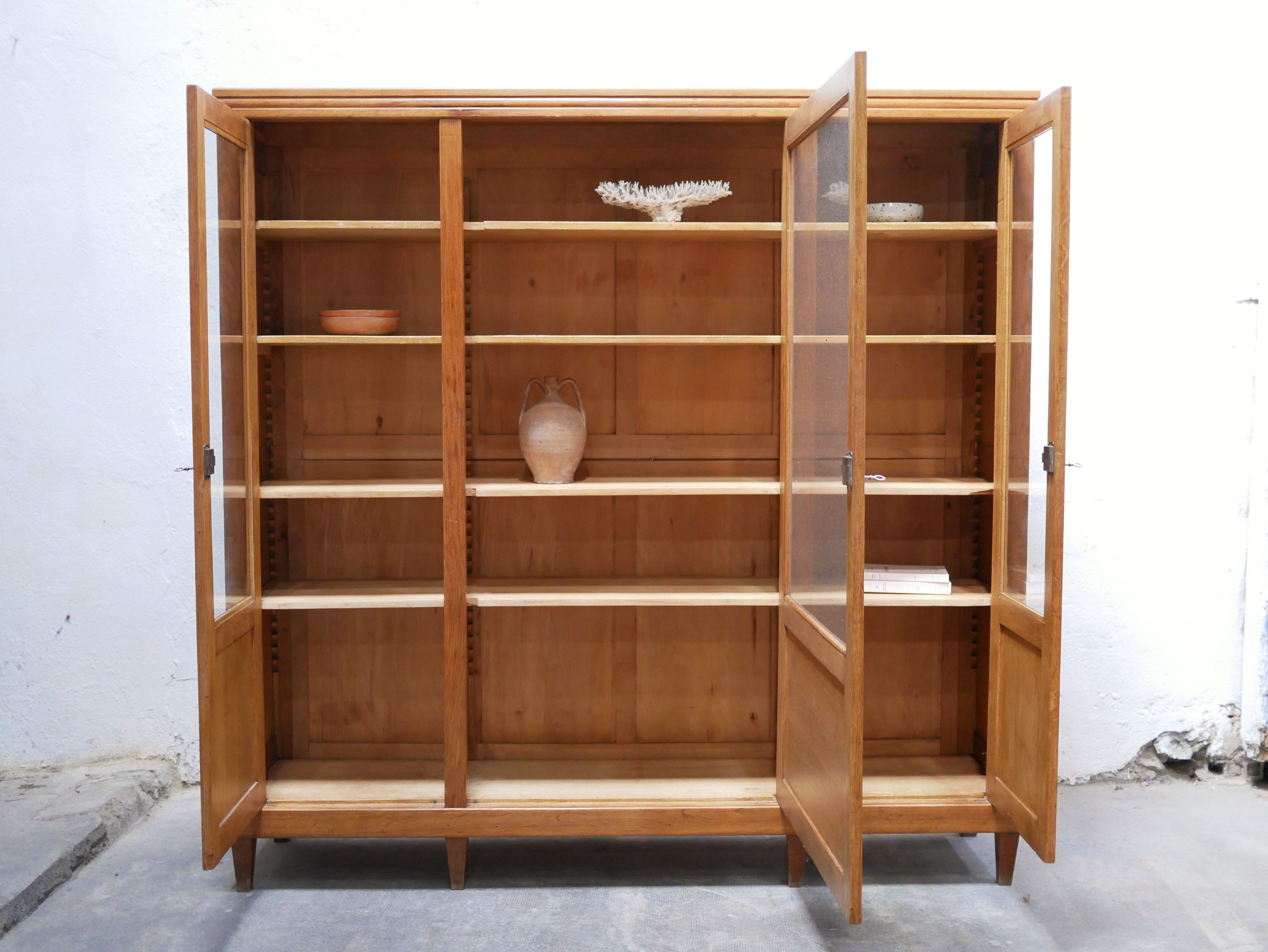 Vintage wooden glass bookcase cabinet