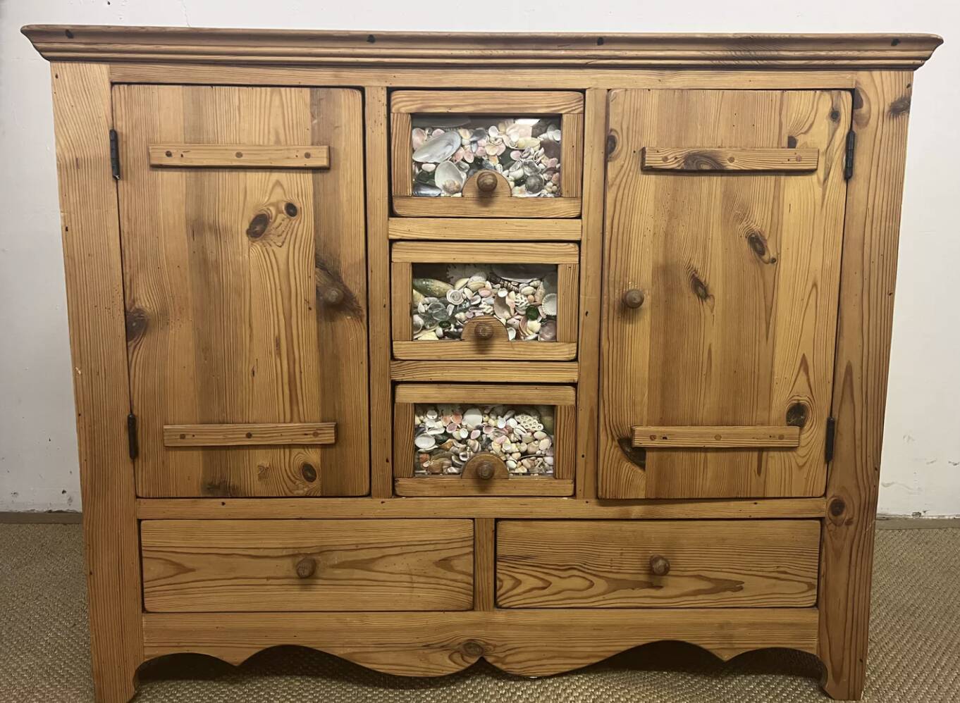 Vintage solid pitch pine chest of drawers