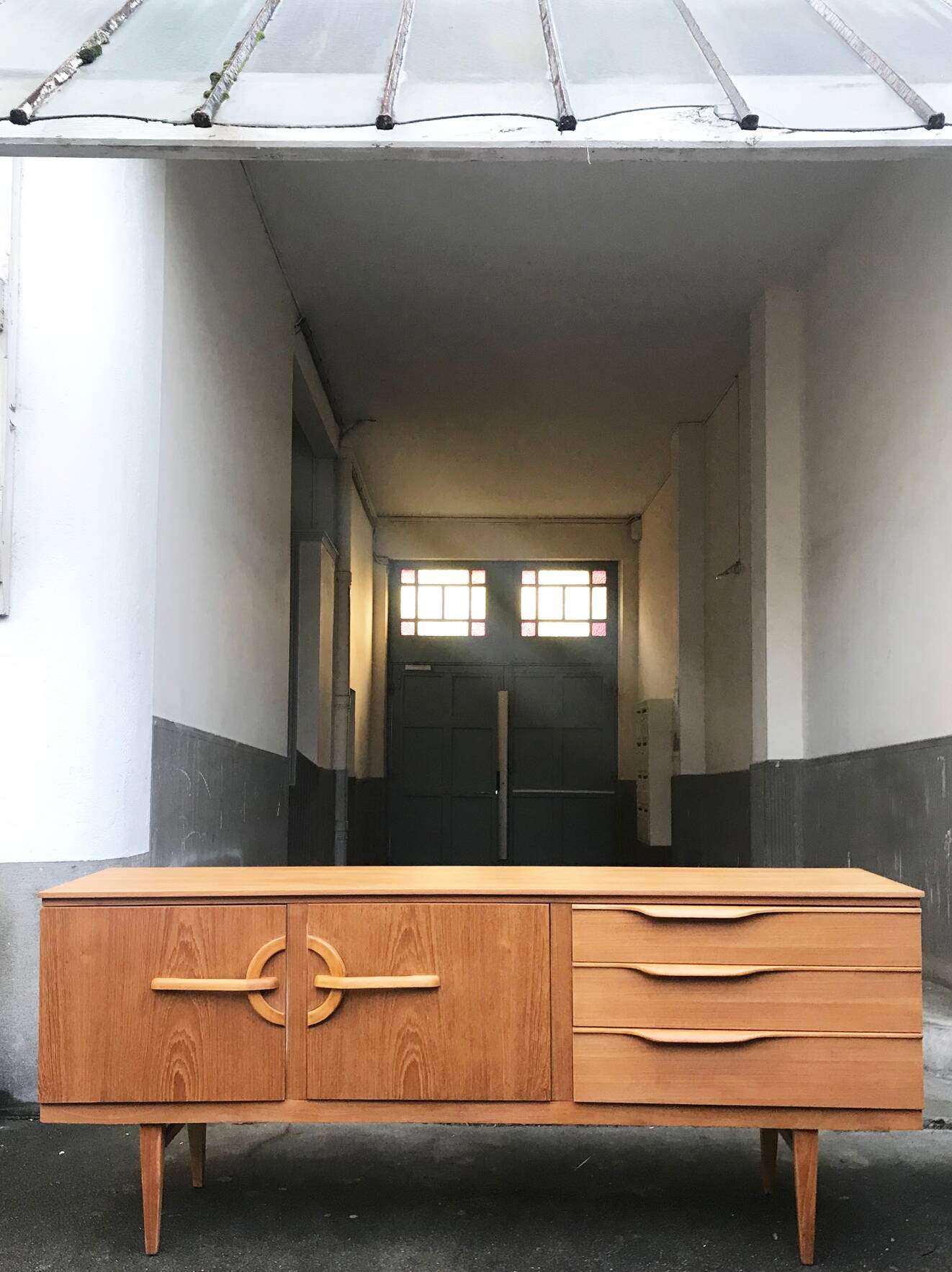Light teak enfilade, 1960s-70s.