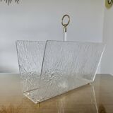 "Roche Bobois" magazine rack in lucite, plexiglass, altuglas and brass, 1970