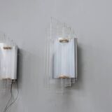 Set of 3 Italian chrome and acrylic blades wall sconces 1970s