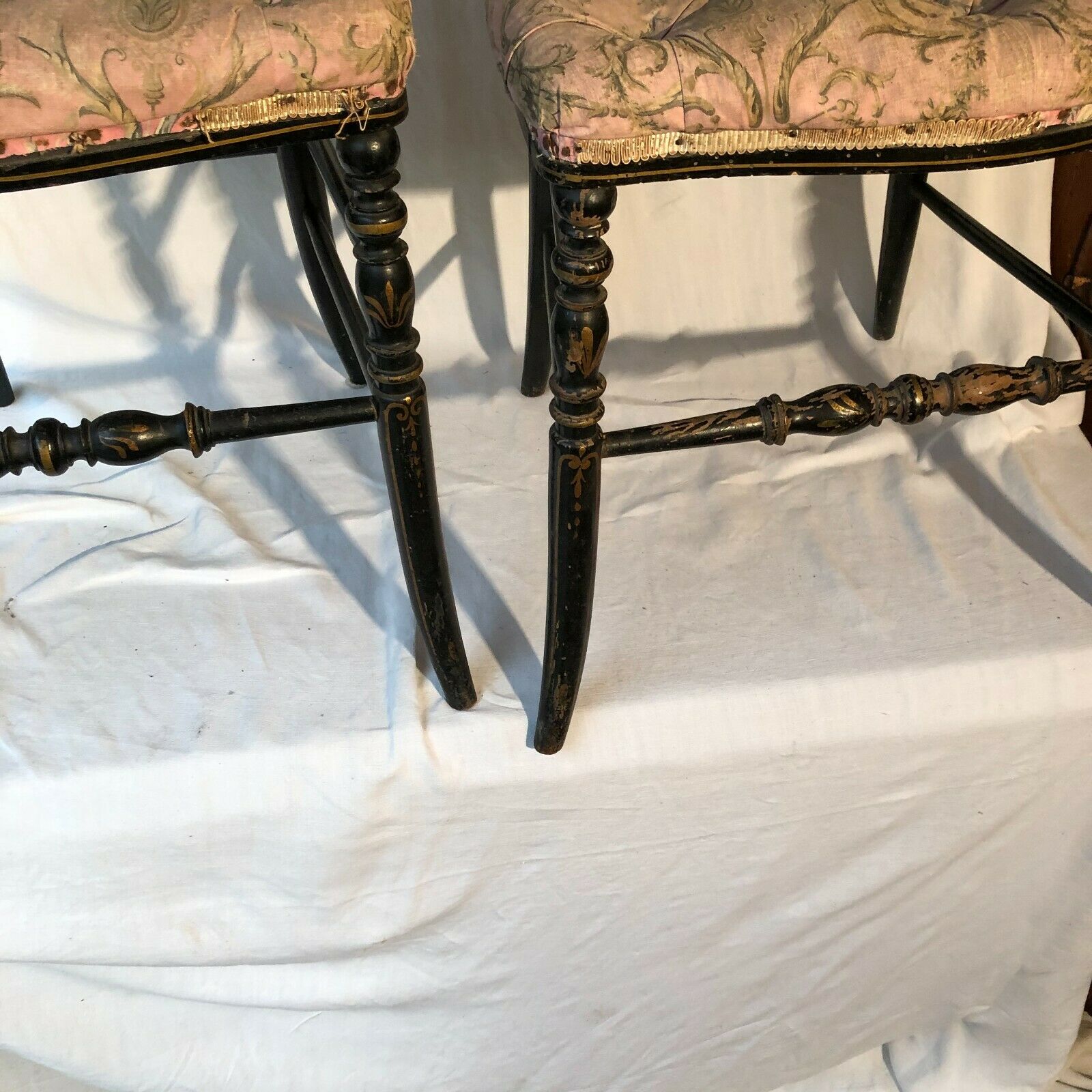 Pair of black laqué wooden chairs napoleon III era