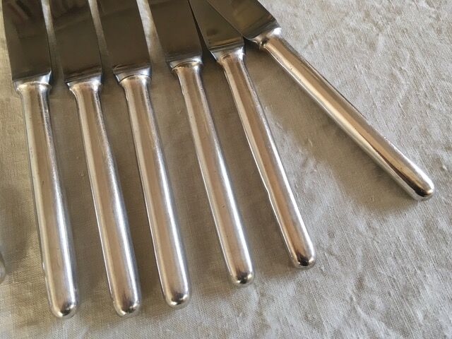 Product BHV set of 12 silver metal knives (6-6) 1960s Sola Holland