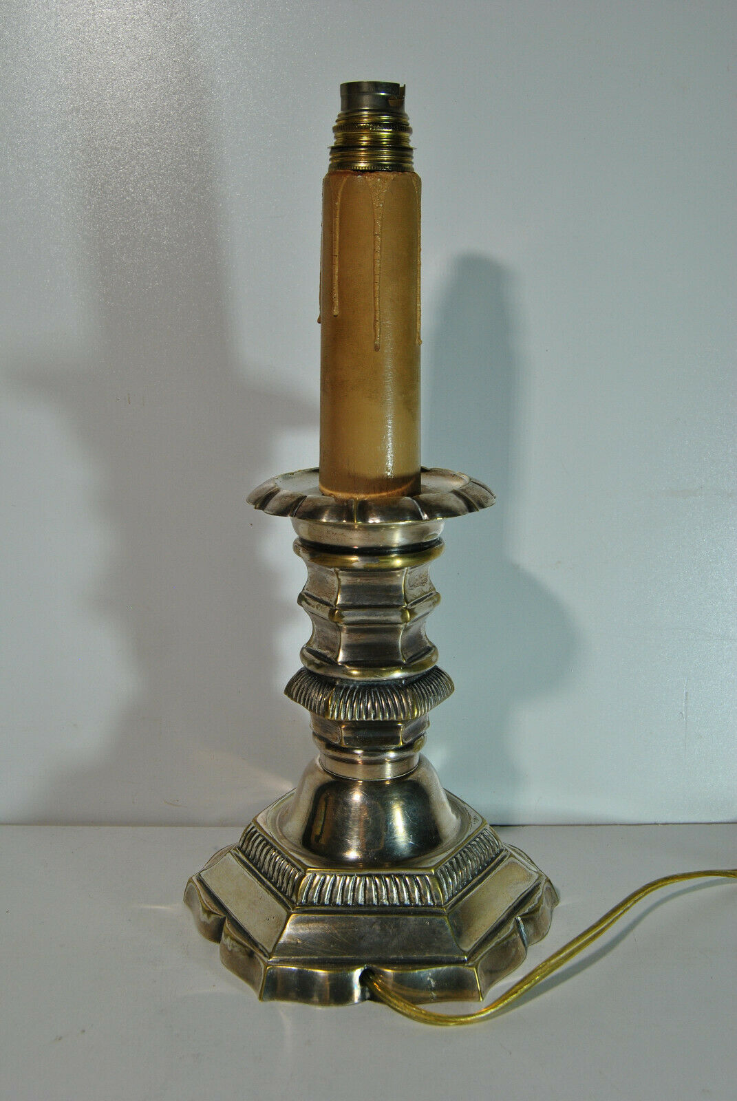 Candle holder pique candle candle old 19 century bronze silver mounted foot lamp