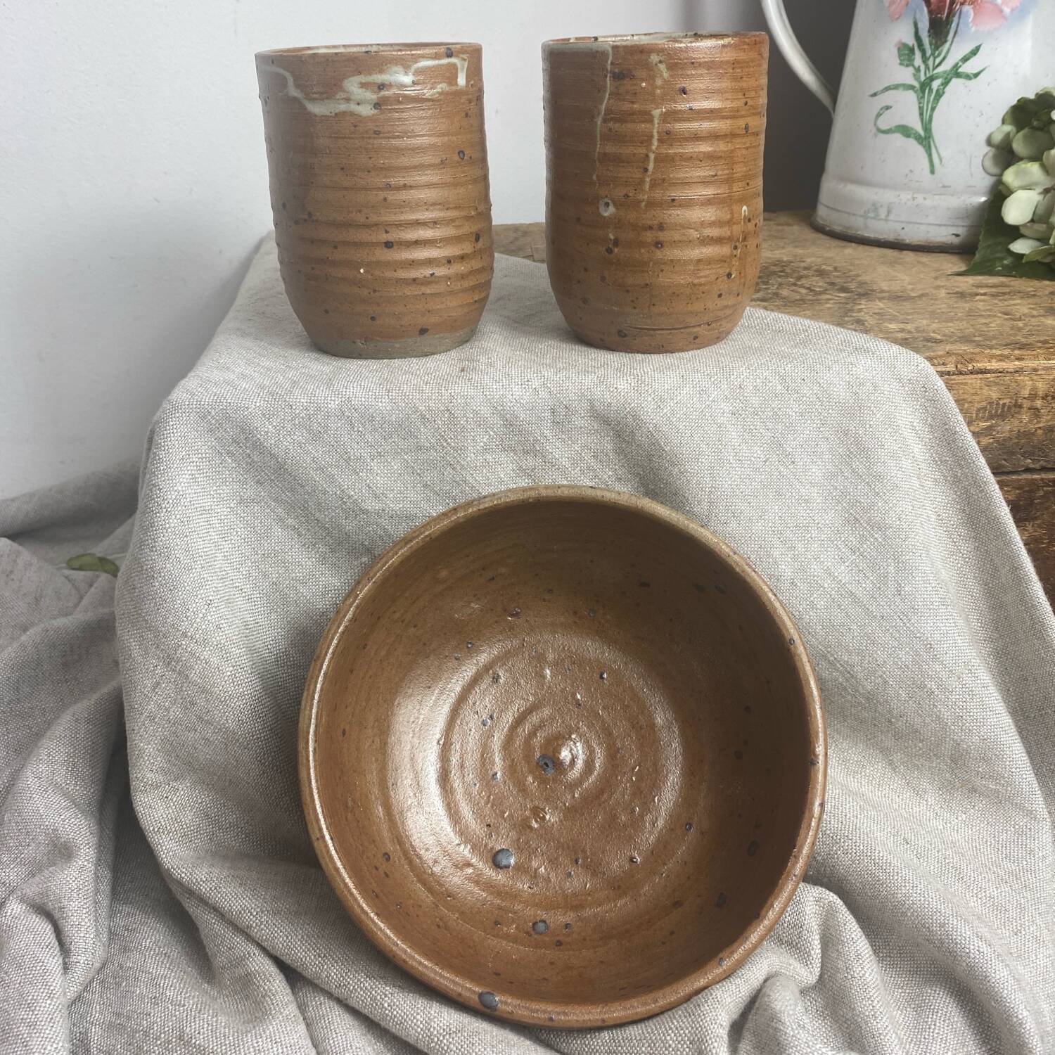 Vallauris Pyrite Stoneware Bowl and Mugs