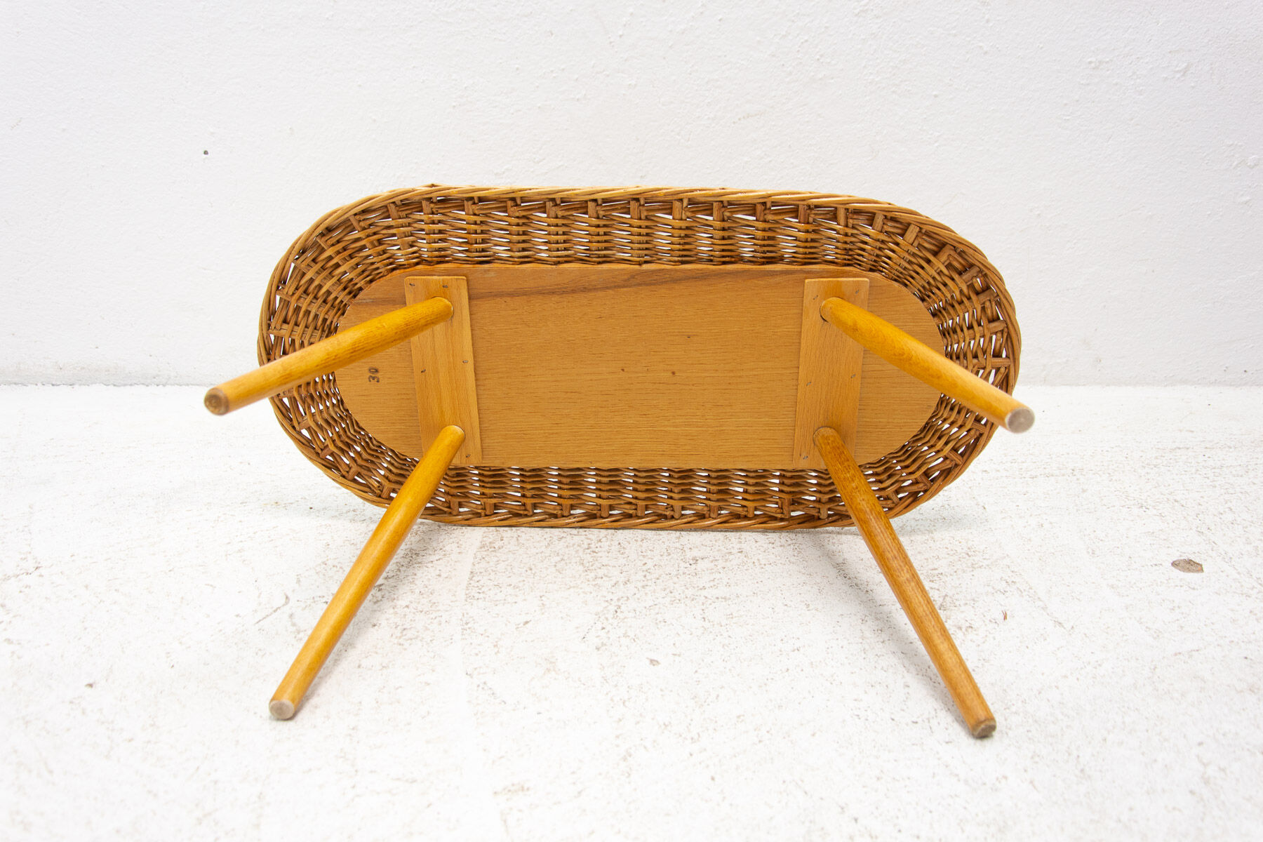 Mid century rattan stool by Jan Kalous for ÚLUV, 1960´s, Czechoslovakia