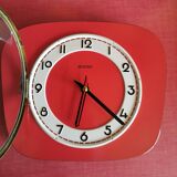 Vintage formica clock silent trapeze wall pendulum "Manufrance red"