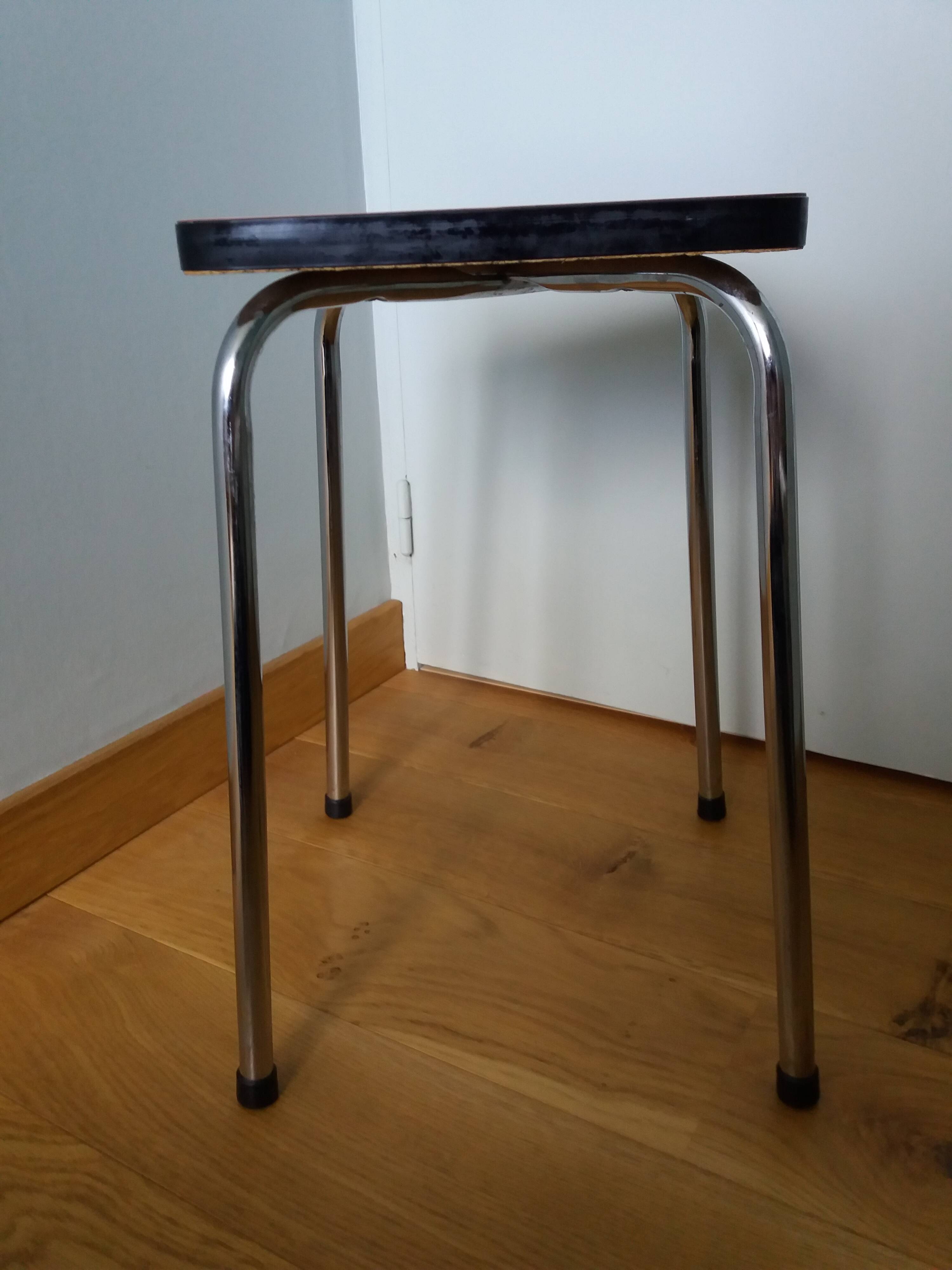Chrome metal and orange formica stool