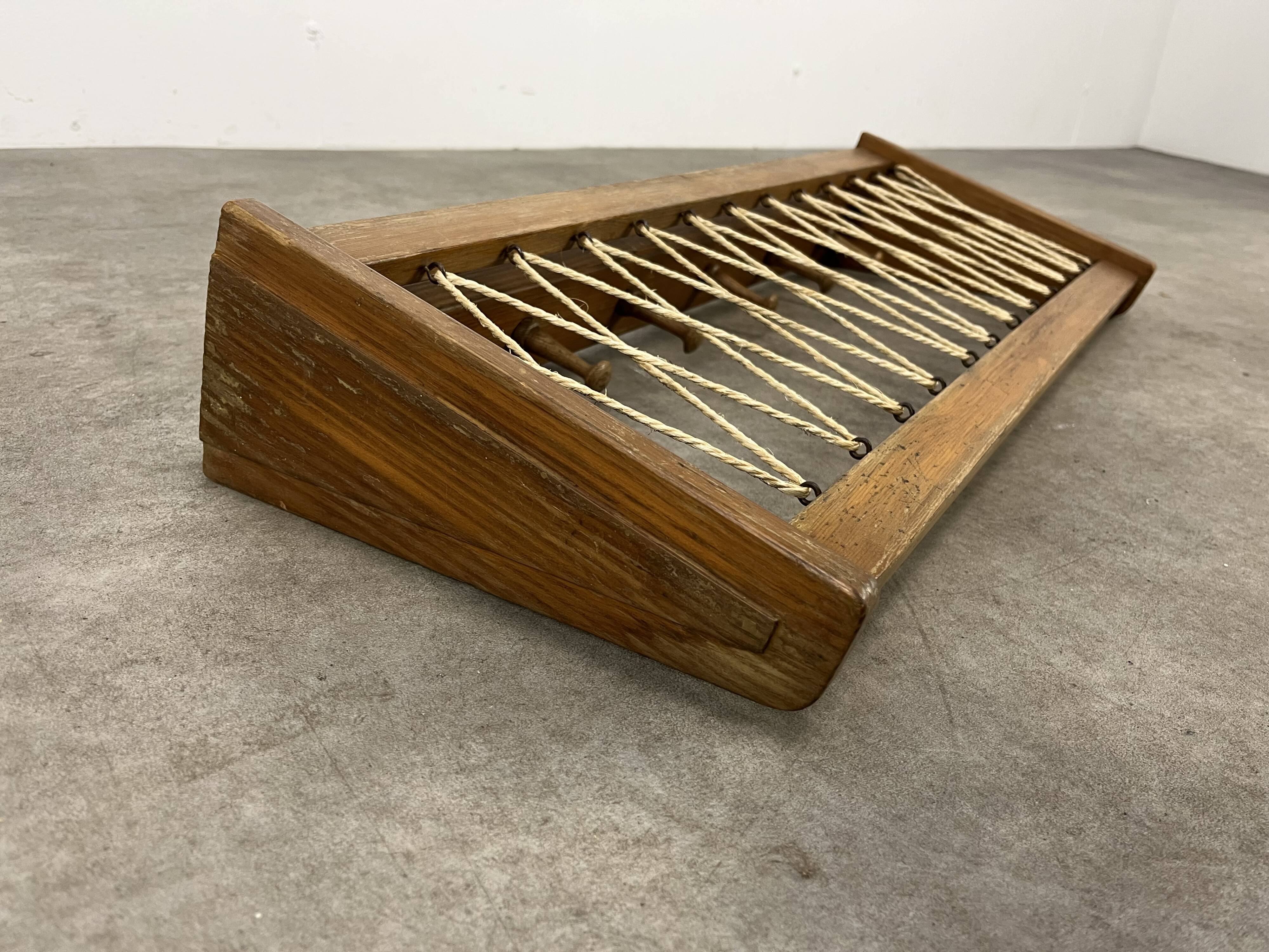 Vintage wooden wall coat rack with 6 chalet-style hooks