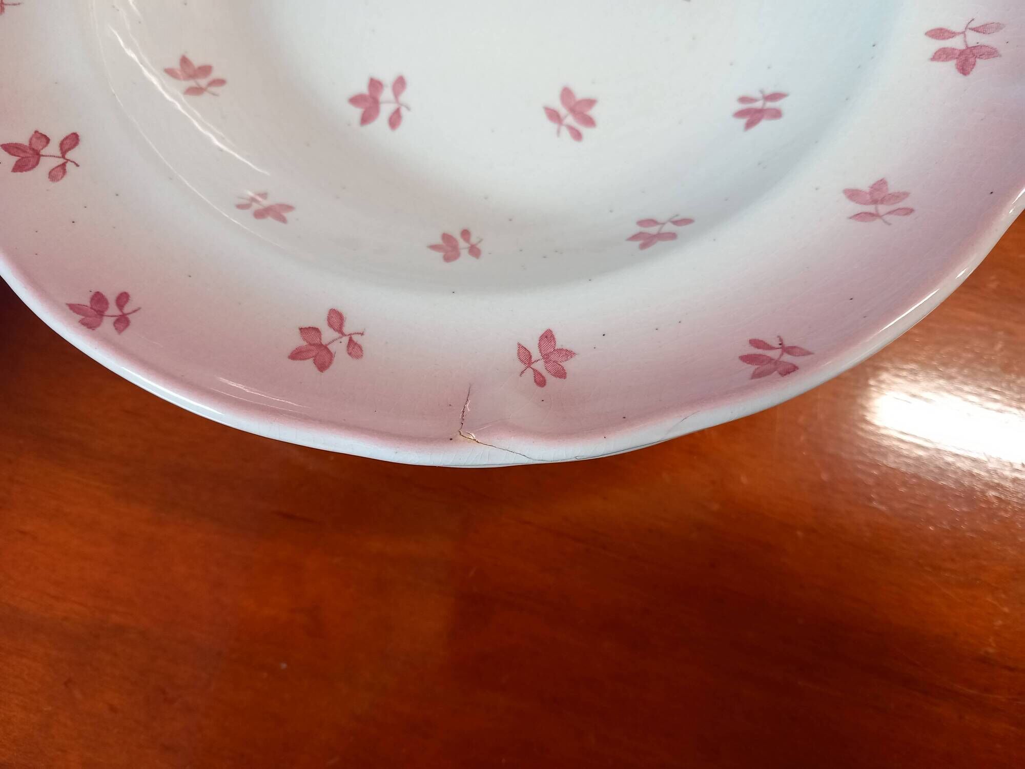 Set of 4 antique deep plates from St Amand in the "Vine Leaves" pattern.