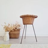 Rattan and metal tripod planter