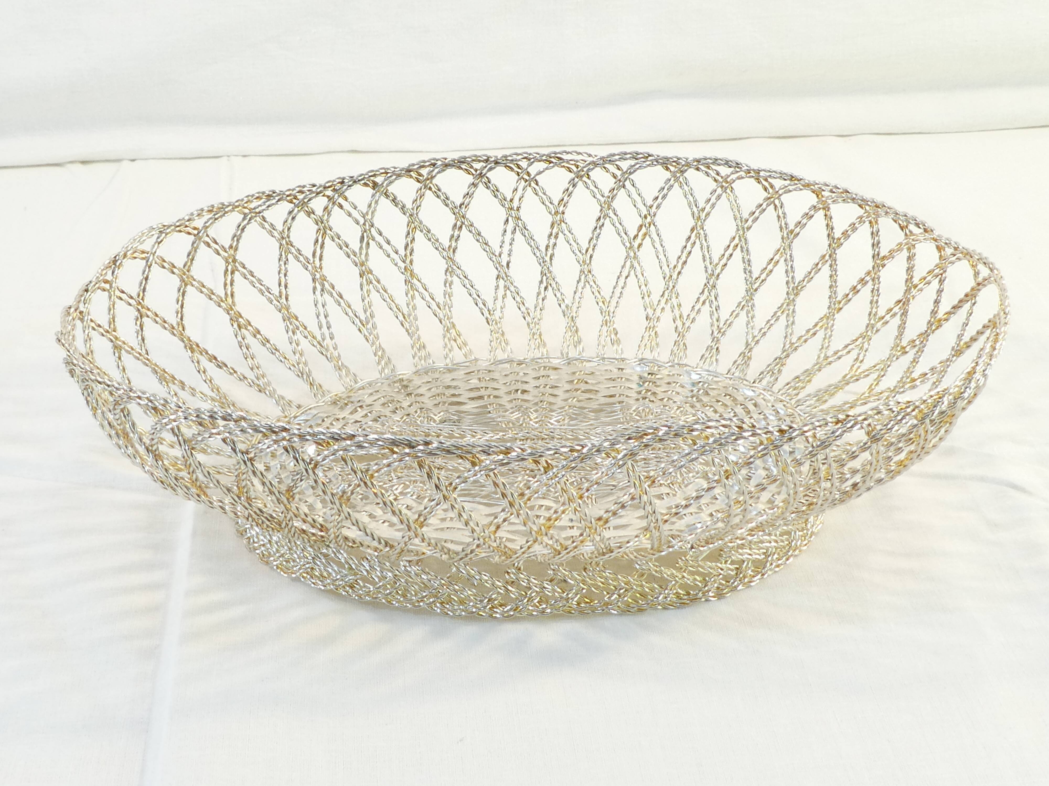 Braided Silver Metal Bread Basket