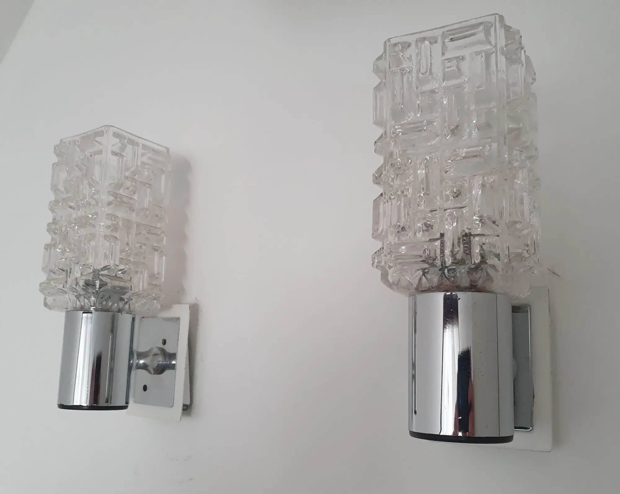 Four vintage chrome wall lights with square globes, Italian Targetti, 1970s