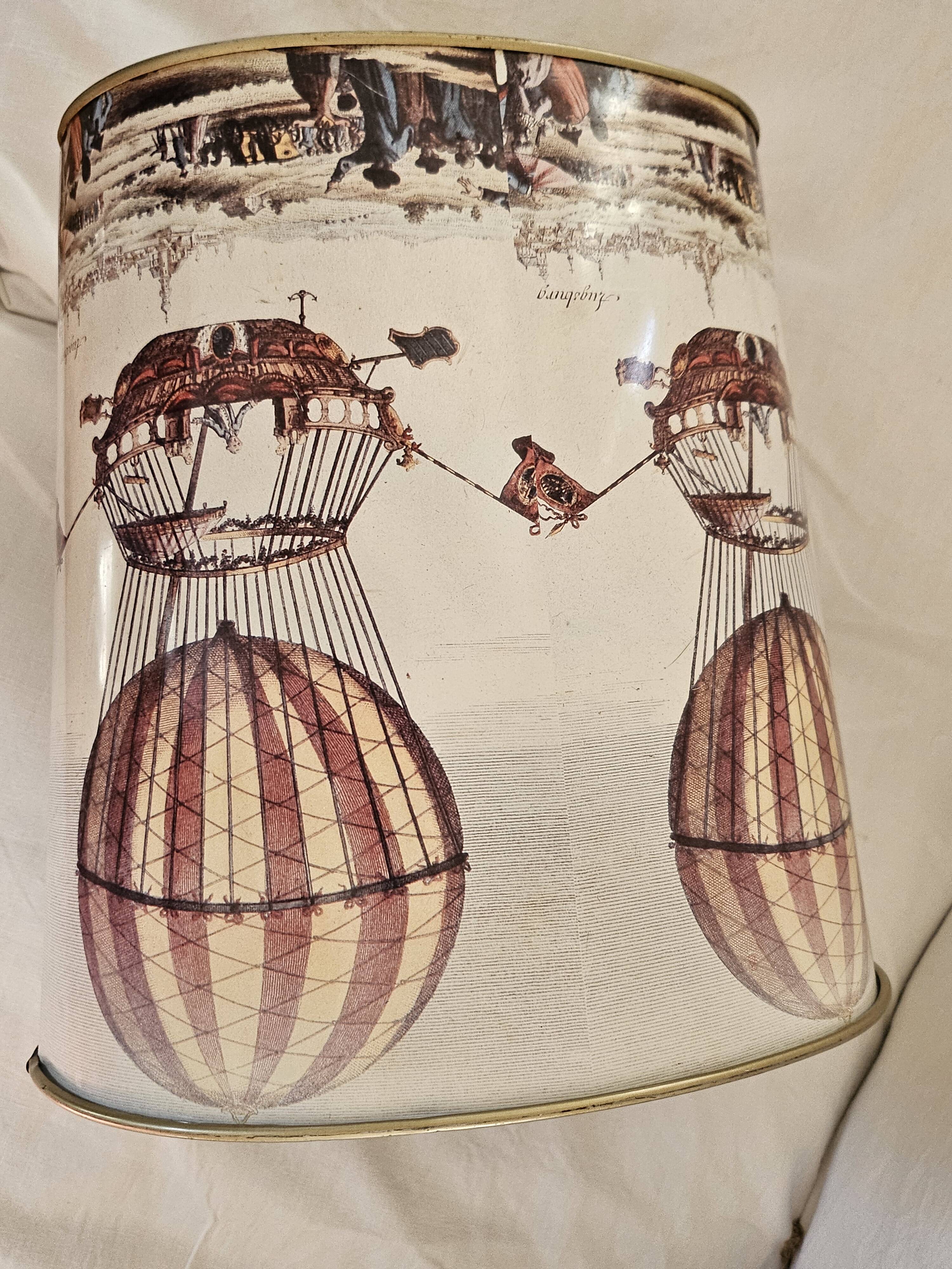 Vintage paper bin Massilly France – hot air balloon design, 1960s