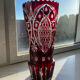 Hand-cut crystal vase, Bohemian or Polish - Vintage - Ruby/Cranberry