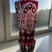 Vase en cristal taillé à la main bohémien ou polonais - Vintage - Rubis/Cranberry
