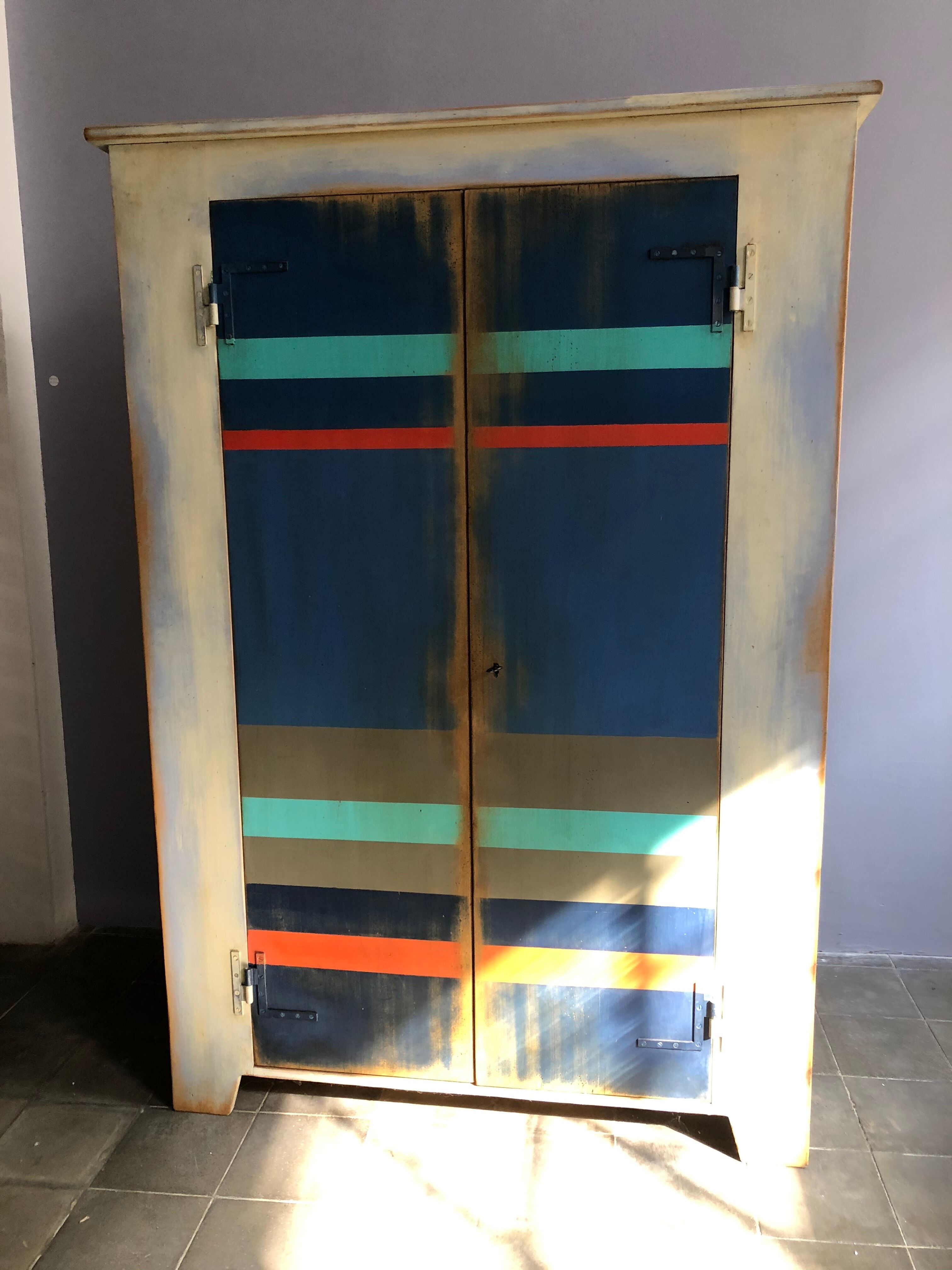 Painted wooden two-door wardrobe, Henri Quinta