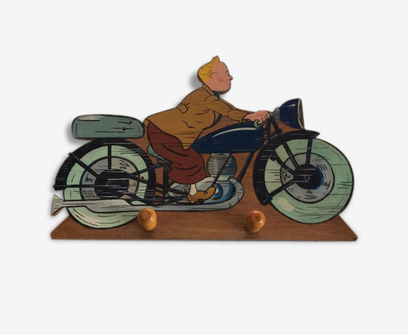 Porte manteau Tintin en moto peint main vintage unique 2 patères | Selency