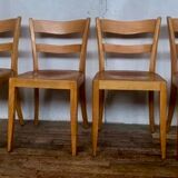 Set of 4 vintage bistro chairs in light wood