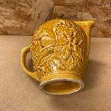 Old barbotine pitcher sarreguemines yellow ceramic squirrel decor