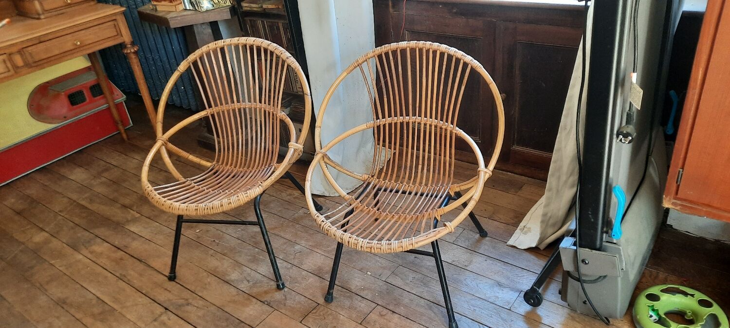 Pair of rattan armchairs