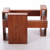 French Brutalist Design coffee table of teak with glass top, 1970