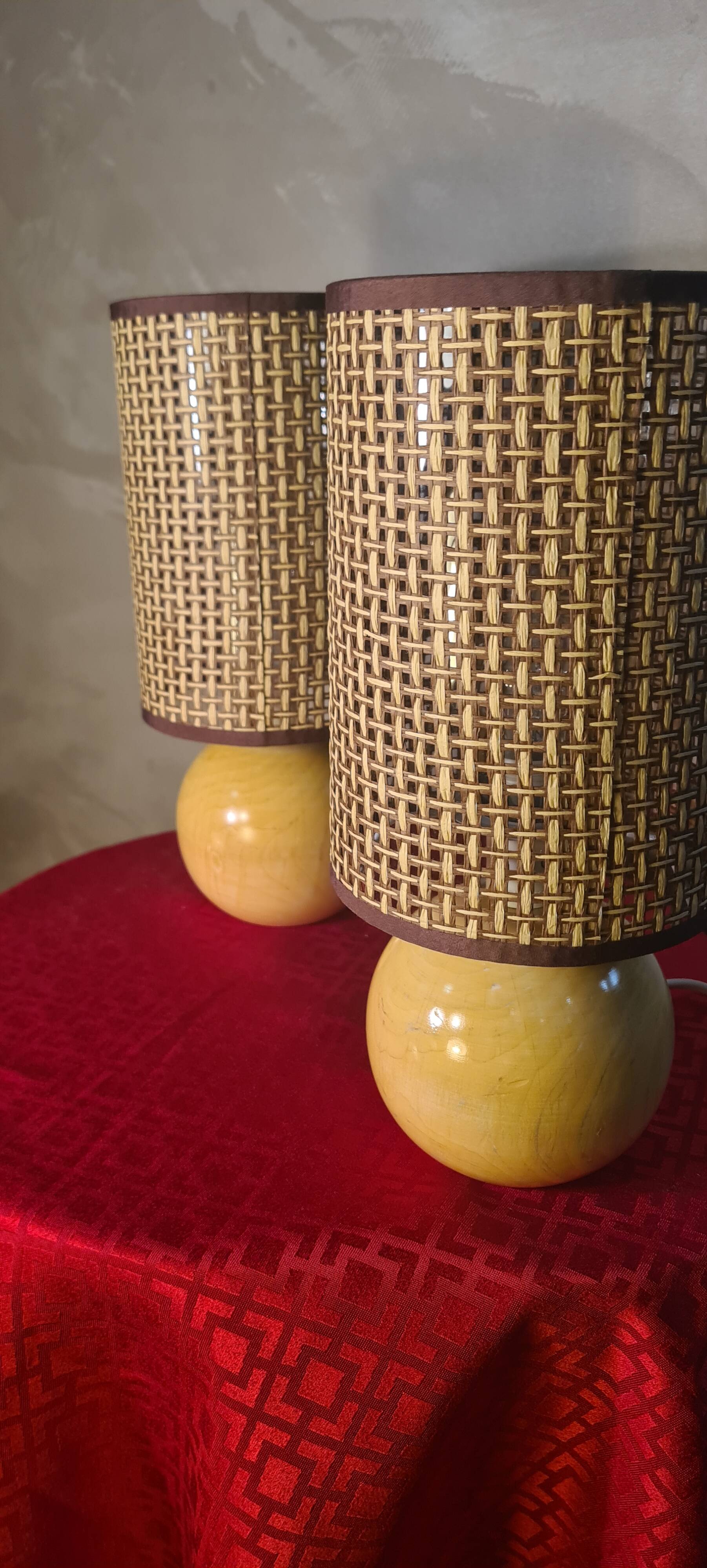 Pair of natural solid wood ball lamps, Scandinavian style bedside table 33x14