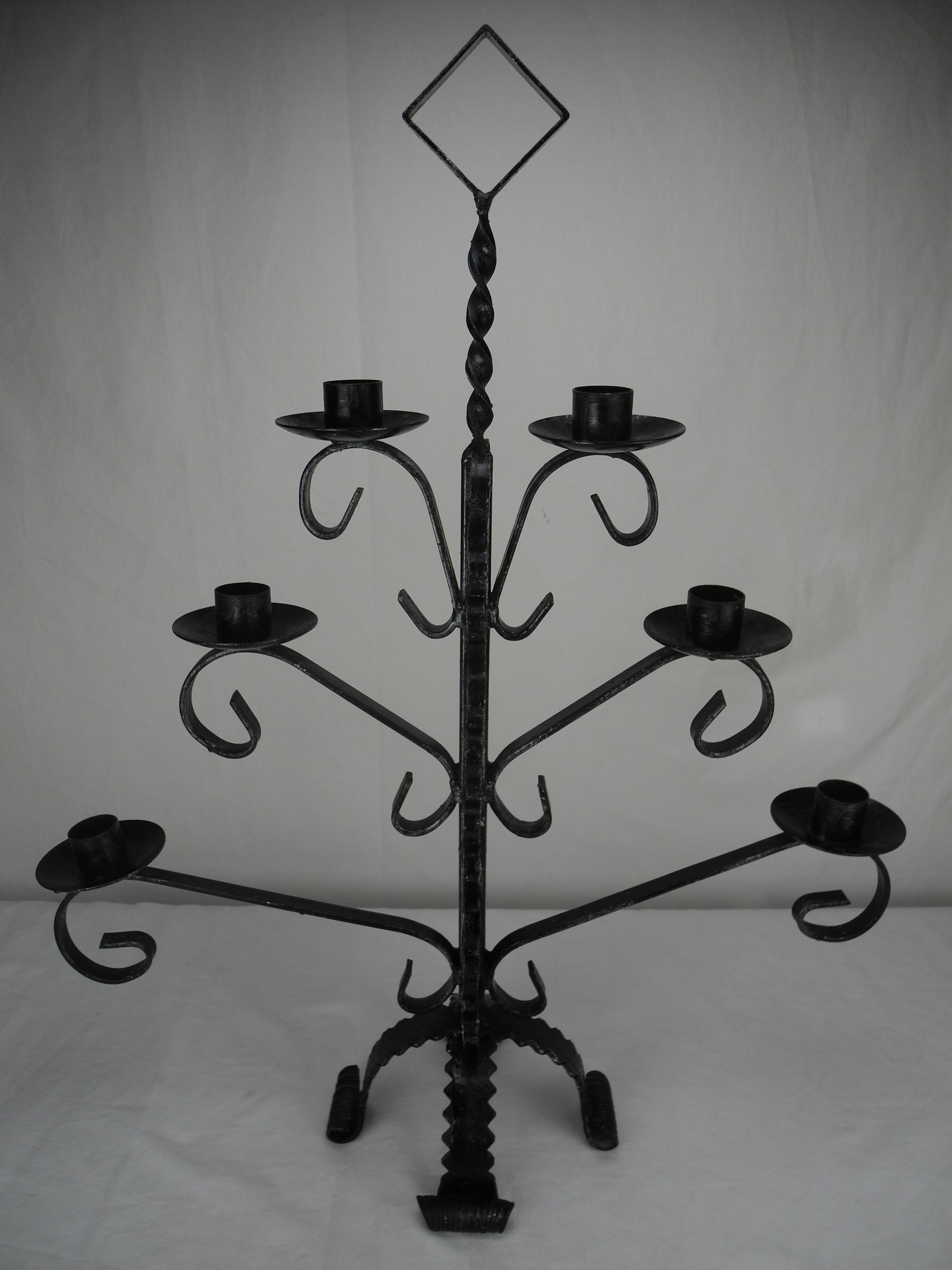 Antique wrought iron candlestick, brutalist candle holder, vintage candlestick