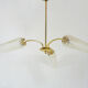 Old 3-branched chandelier, brass and chiseled glass tubes, 60s