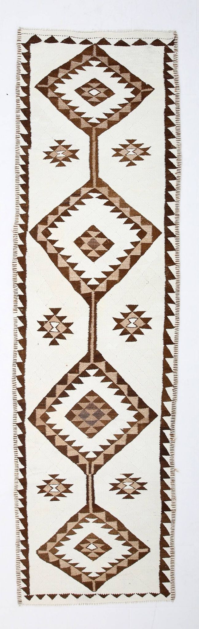 3x12 Geometric Beige & Brown Kilim Runner Rug, 102x357Cm