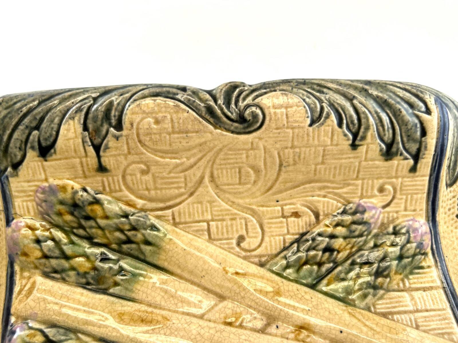 Antique asparagus dish in slip – Wasmuël, Belgium – circa 1880