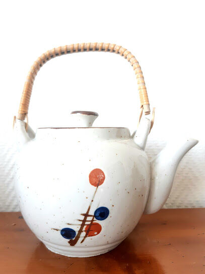 Stoneware tea set with currants, vintage Japan