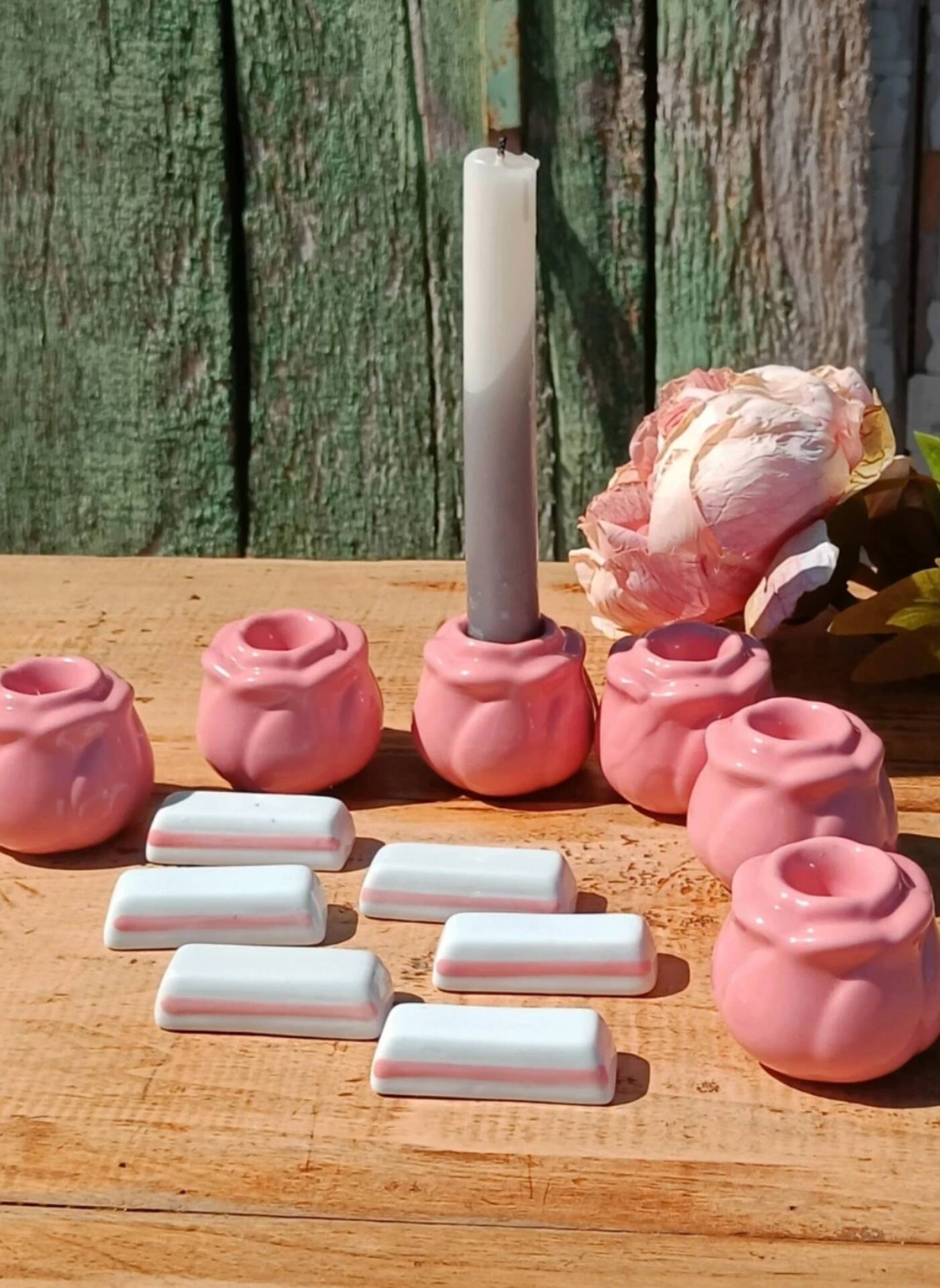 Rose button candle holders set of 6