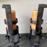 Pair of vintage brutalist iron candlesticks