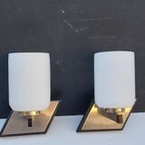 Pair of vintage metal and opaline wall light