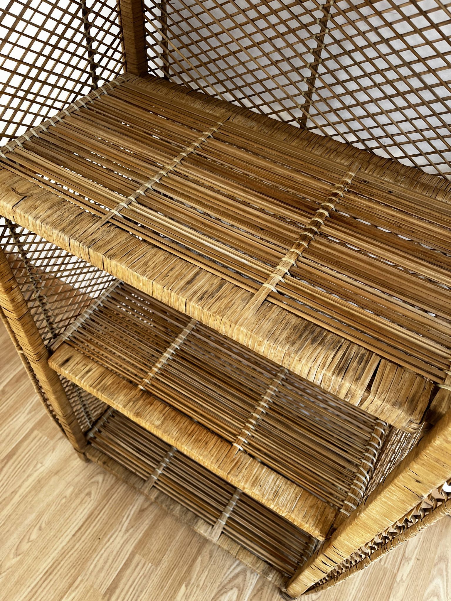 wicker bookshelf
