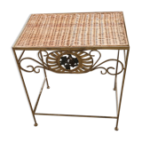 Side table welded metal and wicker
