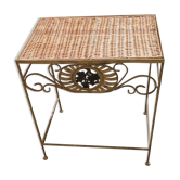 Side table welded metal and wicker