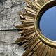 Vintage sun mirror 1960 in patinated golden balsa