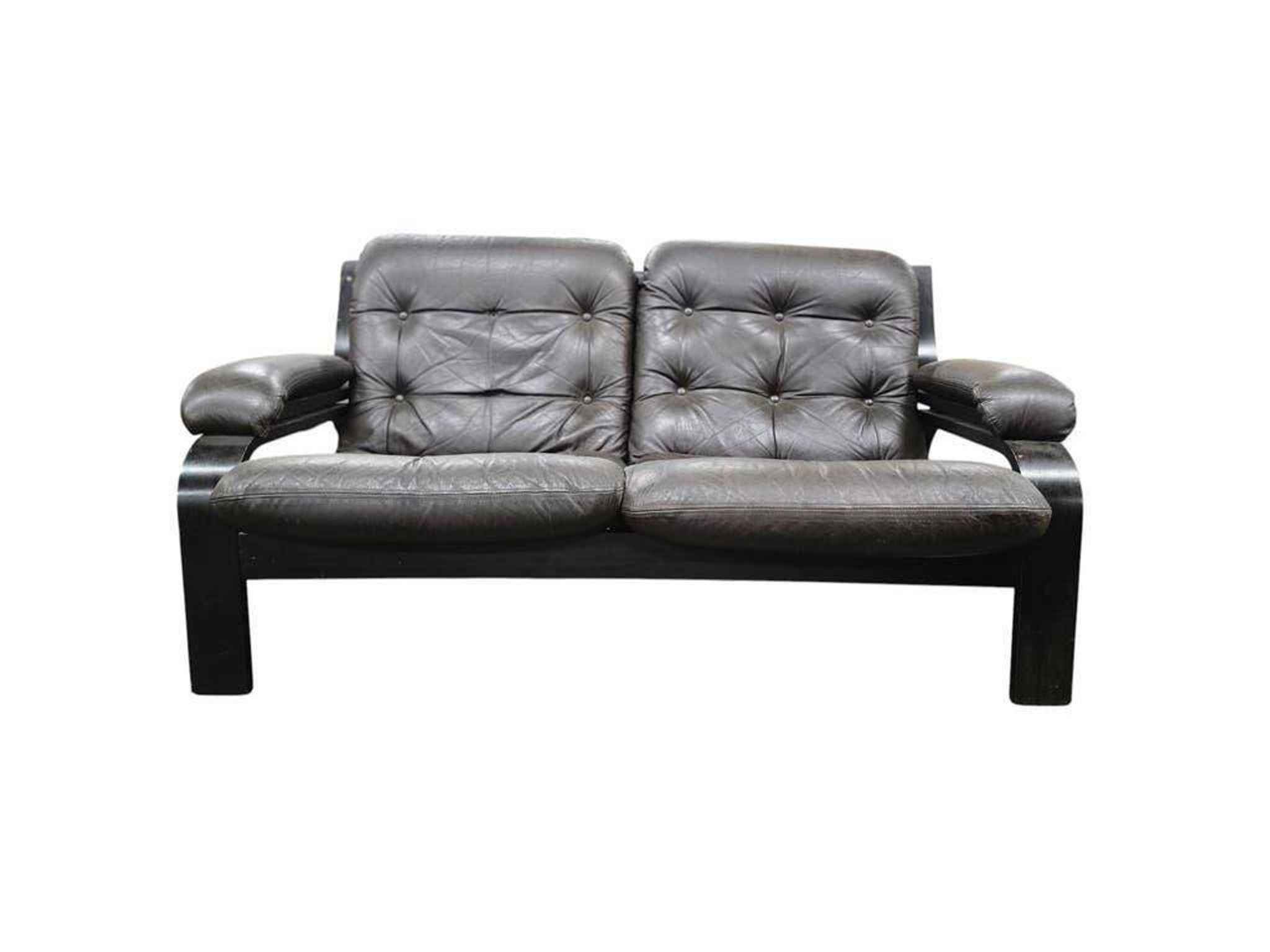 Two-seater sofa/vintage chaise longue in brown leather