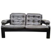Two-seater sofa/vintage chaise longue in brown leather