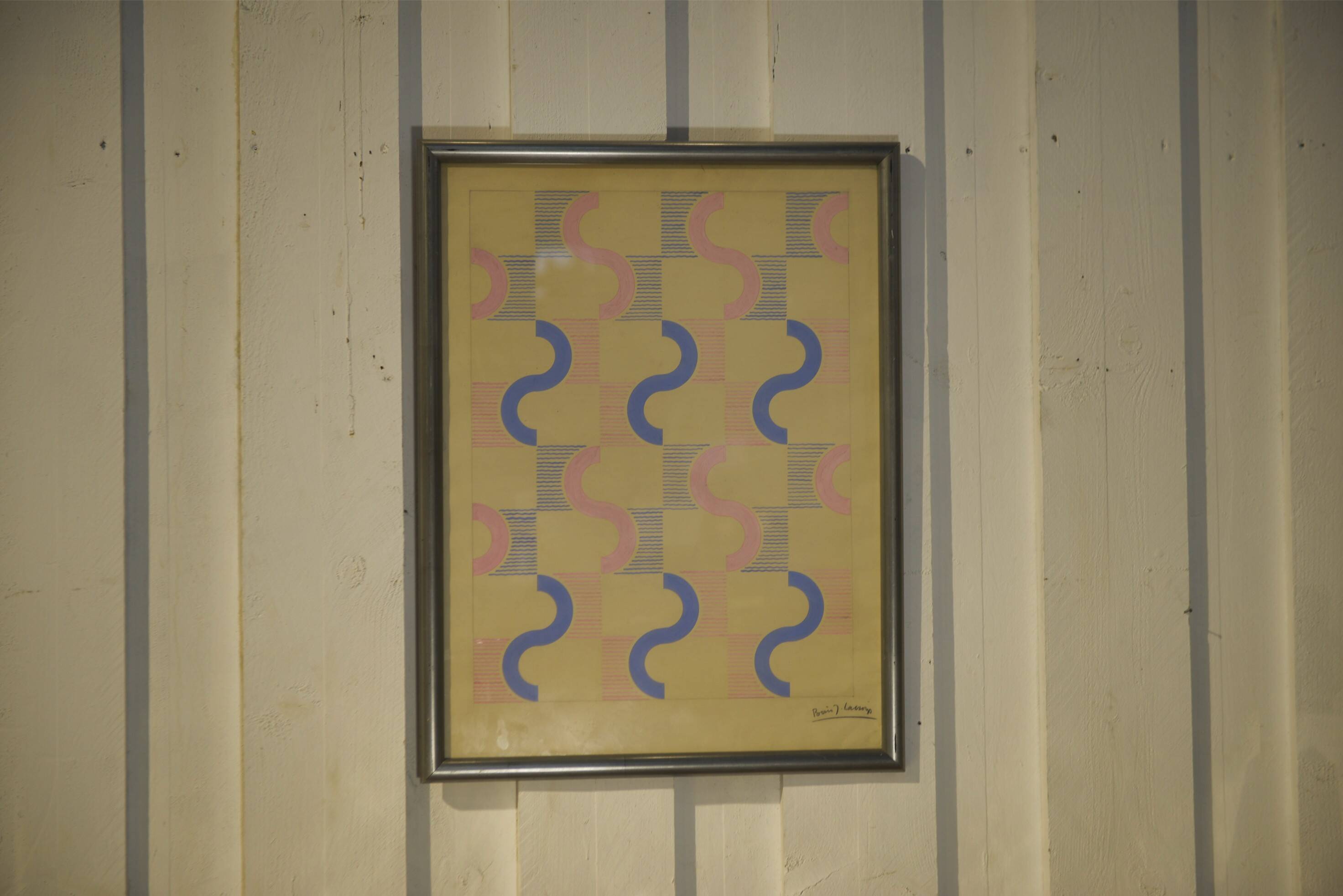 Gouache on paper original unique modernist work by Jean Boris Lacroix 1940s