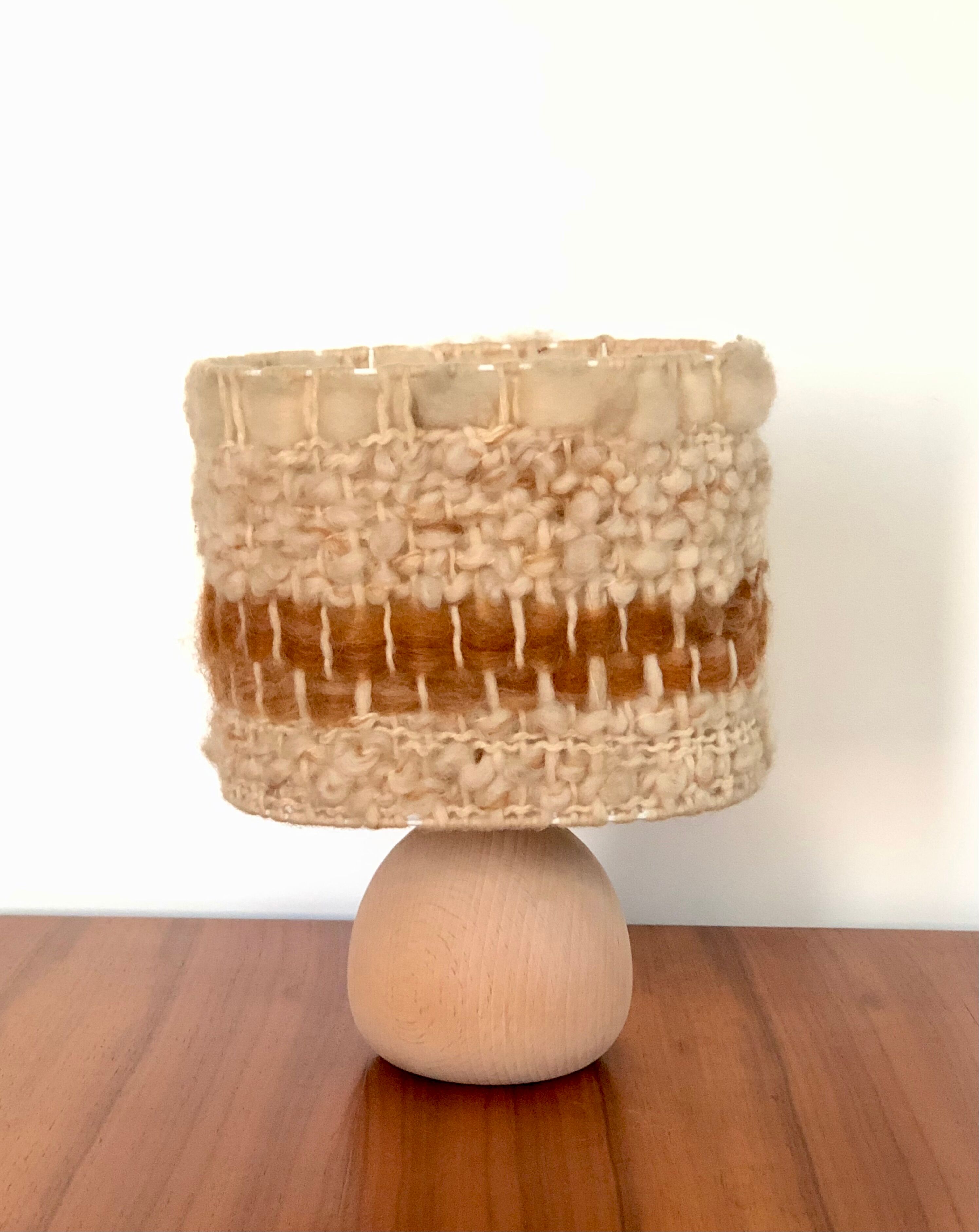 Vintage table lamps wood and wool, France 60s