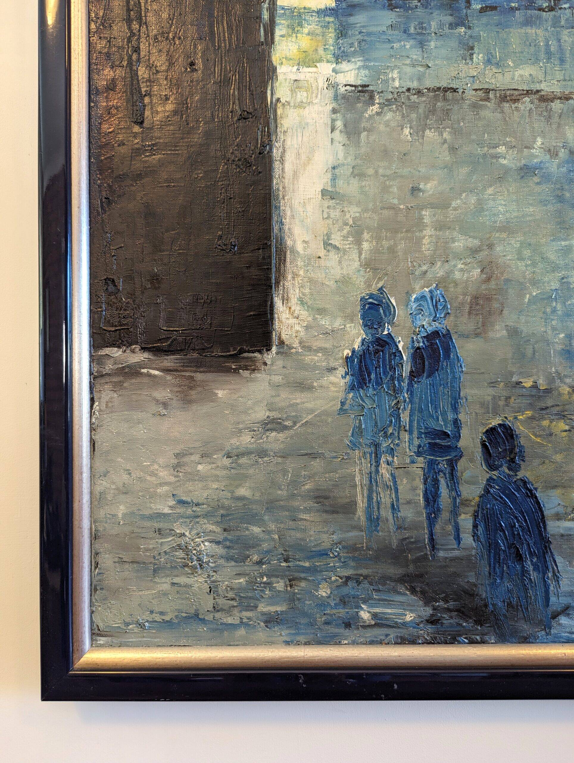 Mid-Century Modern Swedish "City Dream" Vintage Oil Painting, Framed