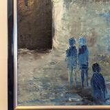 Mid-Century Modern Swedish "City Dream" Vintage Oil Painting, Framed