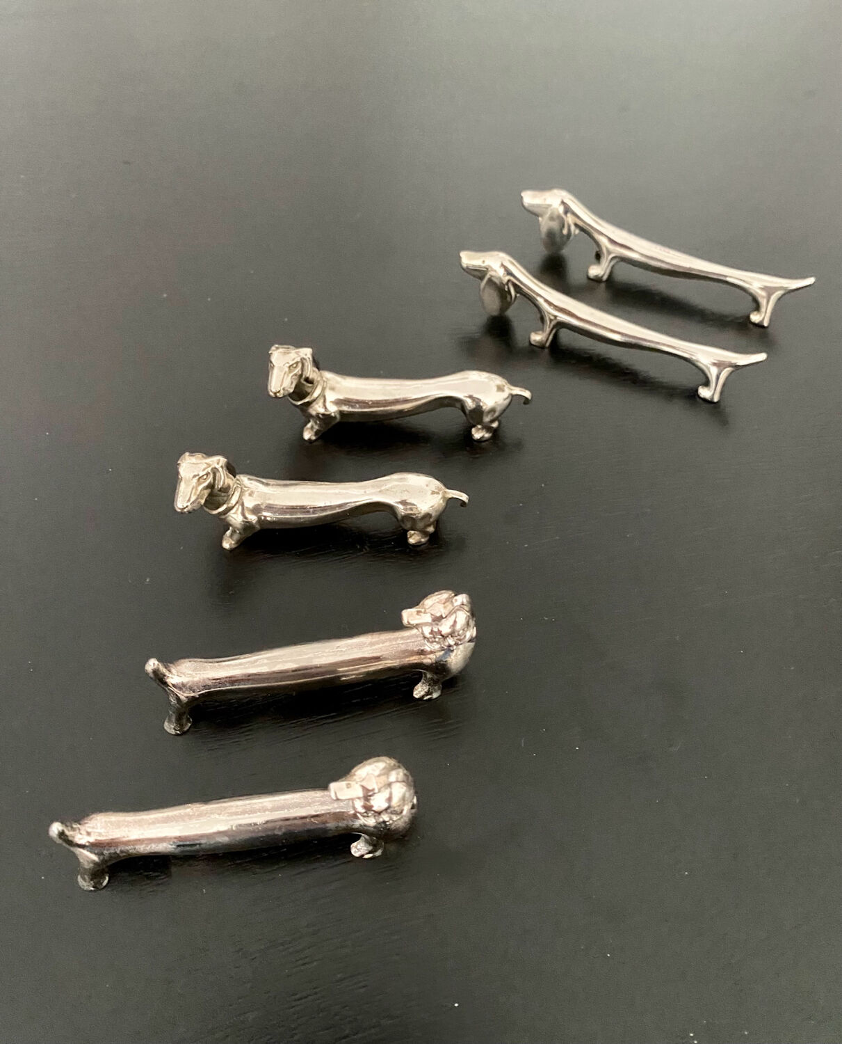 6 various animal knife holders in silver metal