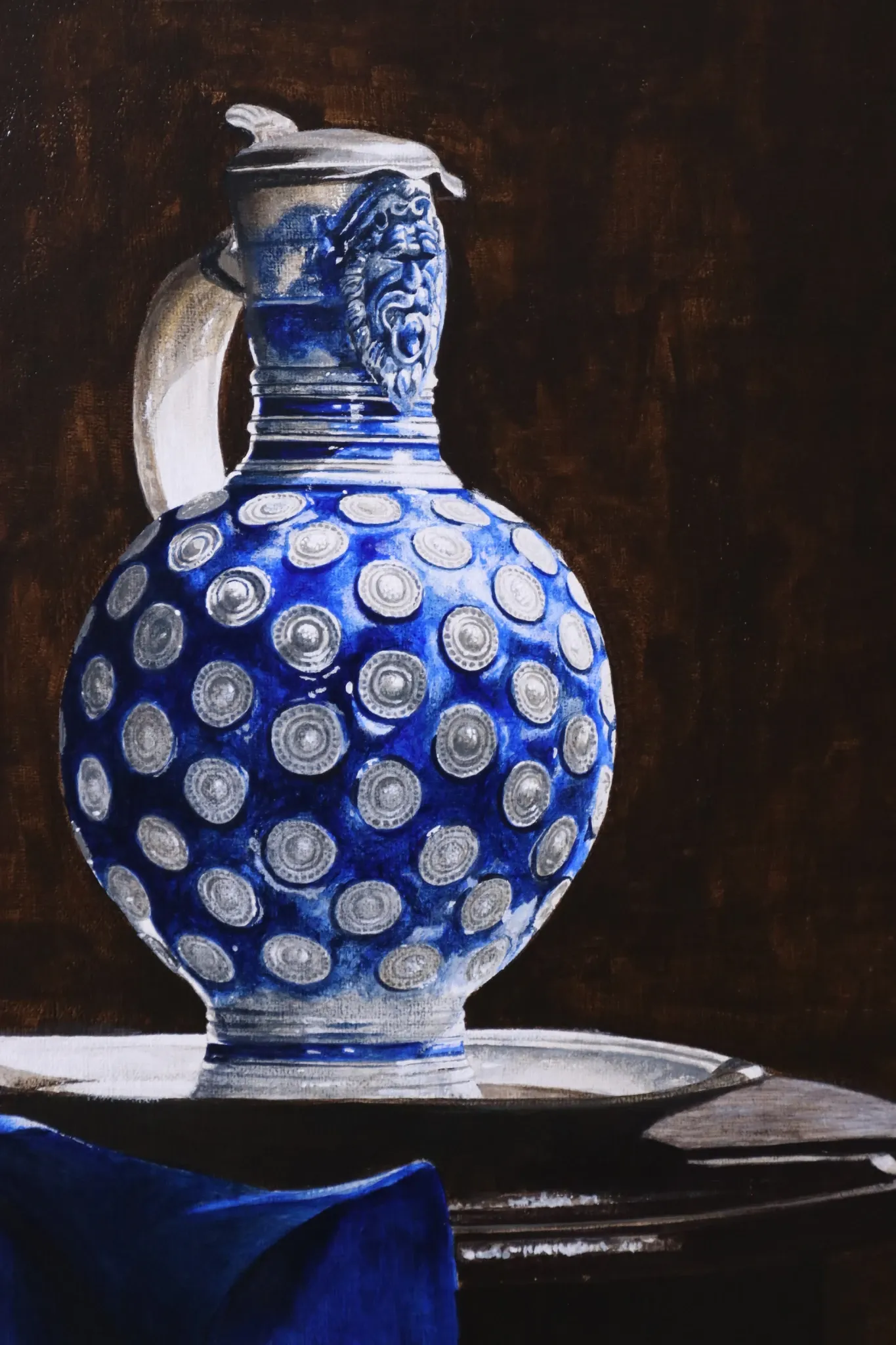 Still life with Westerwald jug on pewter plate – Marjolein van den Berg